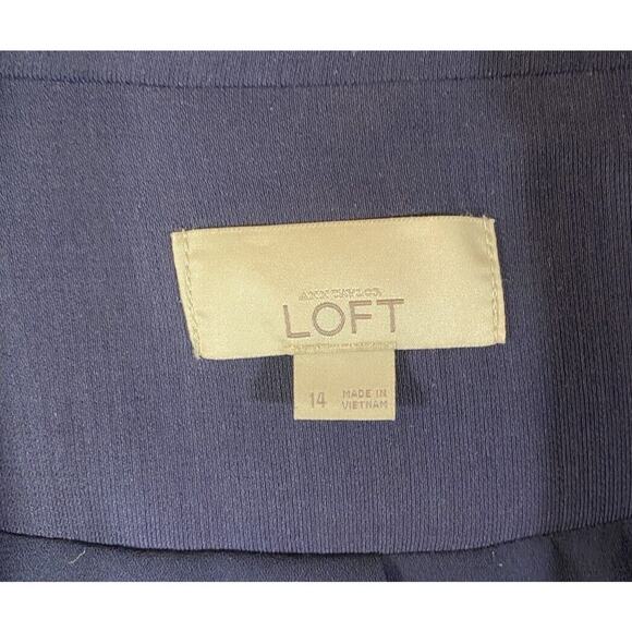 Loft Jacket Womens Size 14 Navy Open Front Cinched Sleeve W/ Tie Career - Picture 9 of 16